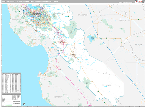 San Jose-Sunnyvale-Santa Clara Metro Area Wall Map